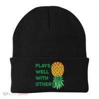 Plays Well With Others Upside Down Pineapple Meaningful Gift Polyamory Gift Beanie thumb 0