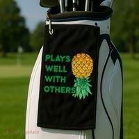 Plays Well With Others Upside Down Pineapple Meaningful Gift Polyamory Gift Golf Towel thumb 2