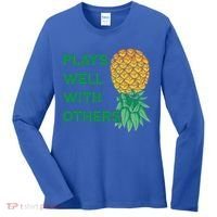 Plays Well With Others Upside Down Pineapple Meaningful Gift Polyamory Gift Women's Long Sleeve Shirt thumb 0