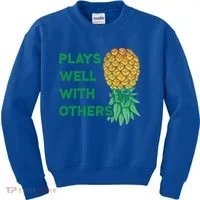 Plays Well With Others Upside Down Pineapple Meaningful Gift Polyamory Gift Kids Sweatshirt thumb 0