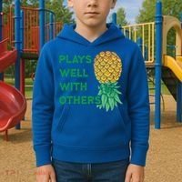 Plays Well With Others Upside Down Pineapple Meaningful Gift Polyamory Gift Kids Hoodie thumb 2