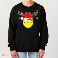 Pickleball Xmas Gift Reindeer Santa Hat Pickleball Christmas TShirt Women's Sweatshirt thumb 0