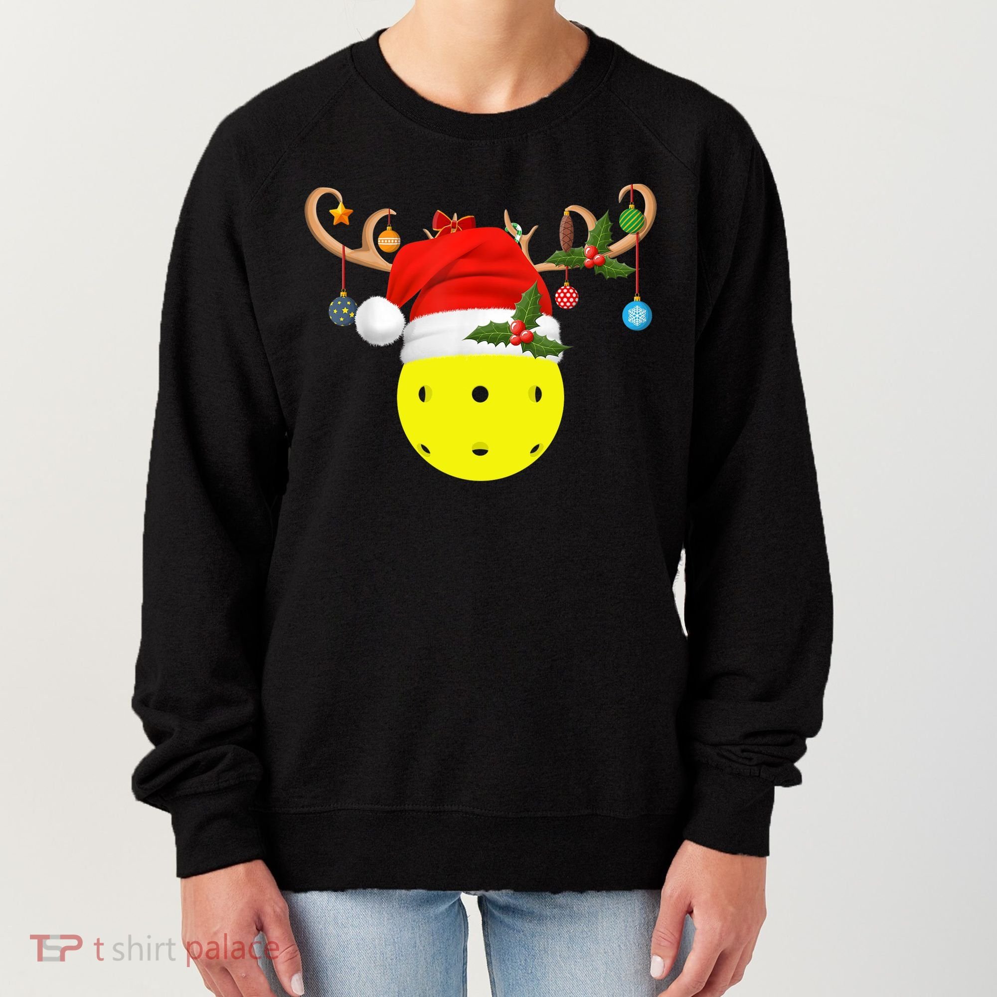 Pickleball Xmas Gift Reindeer Santa Hat Pickleball Christmas TShirt Women's Sweatshirt