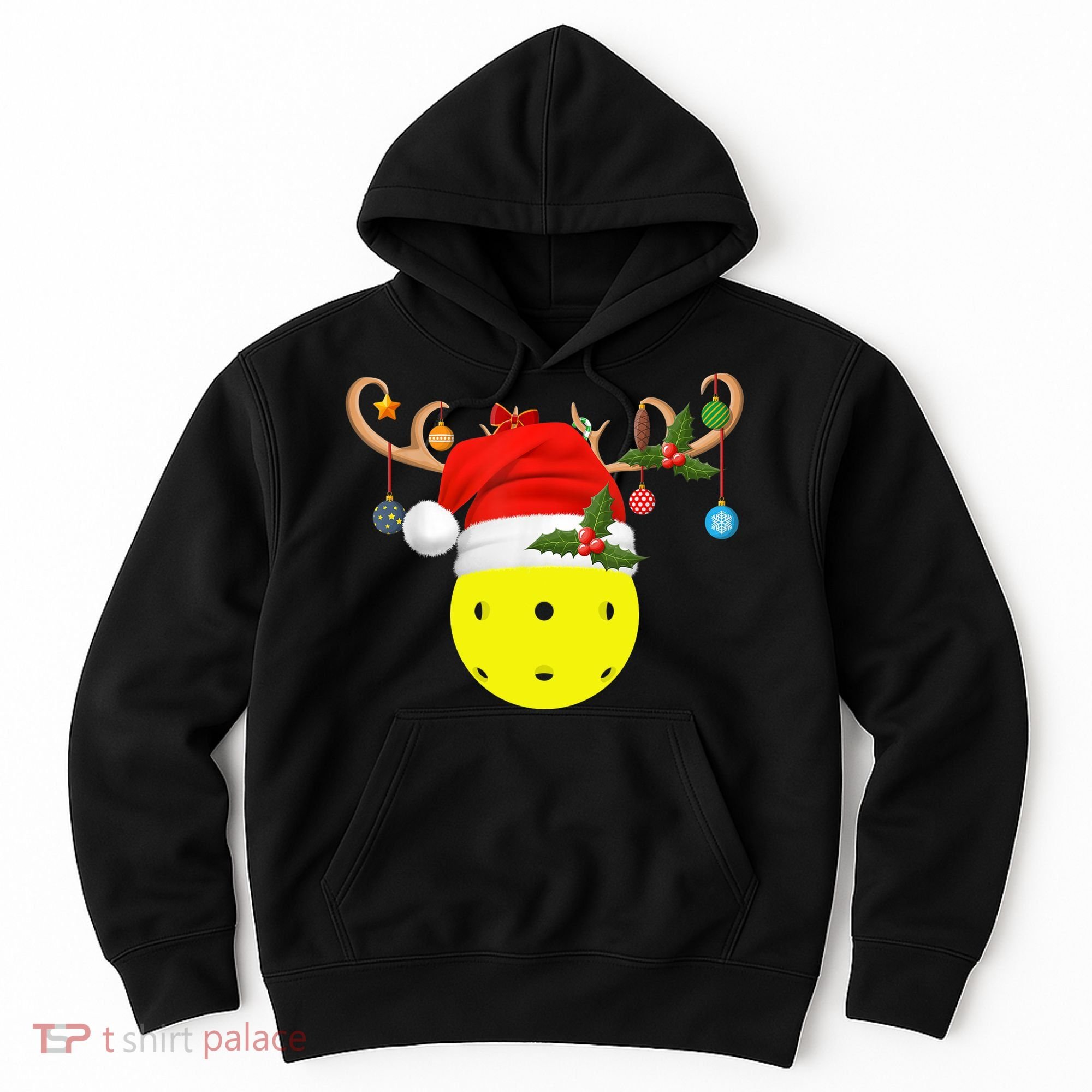 Pickleball Xmas Gift Reindeer Santa Hat Pickleball Christmas TShirt Hoodie
