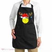 Pickleball Xmas Gift Reindeer Santa Hat Pickleball Christmas TShirt Apron thumb 2