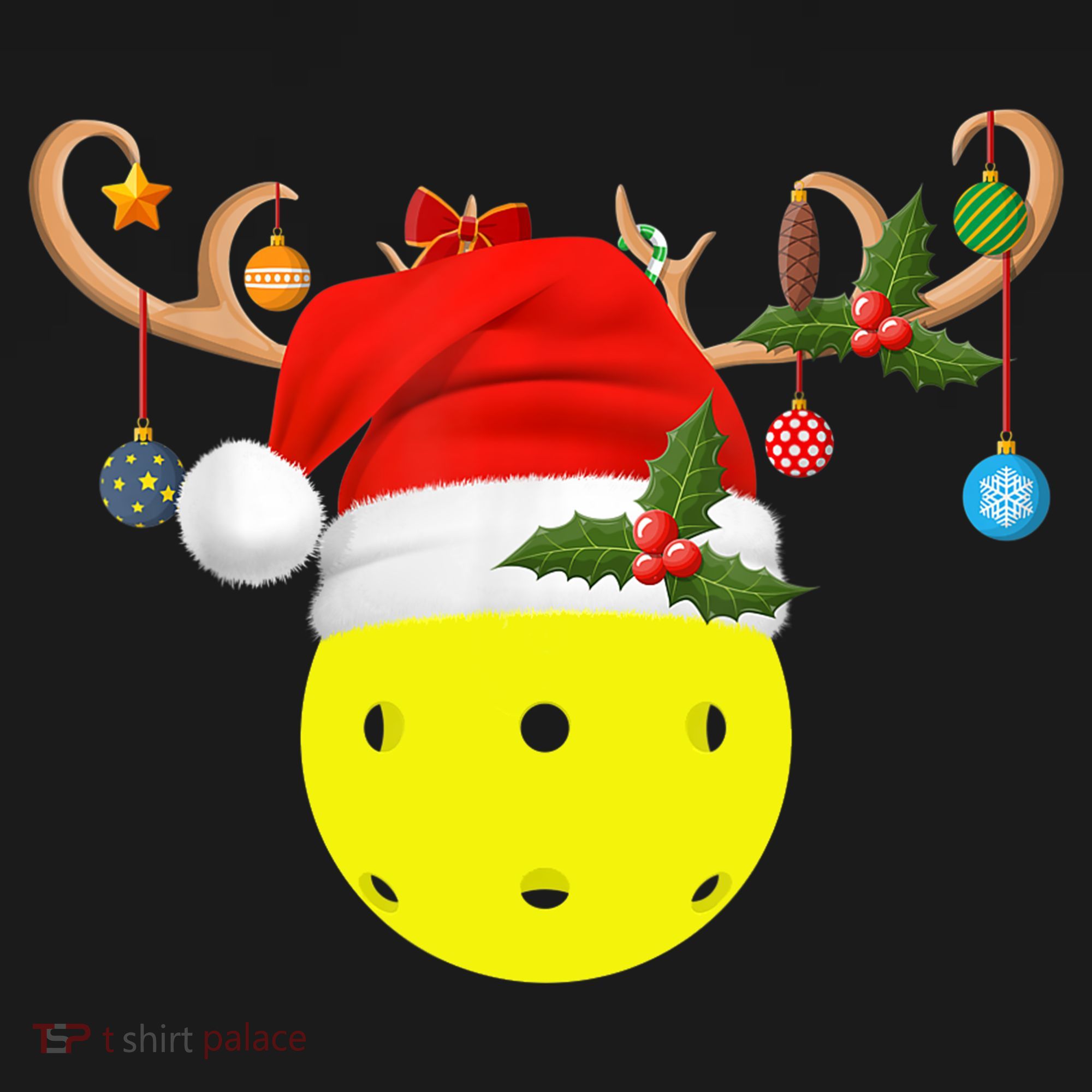 Pickleball Xmas Gift Reindeer Santa Hat Pickleball Christmas TShirt T-Shirt