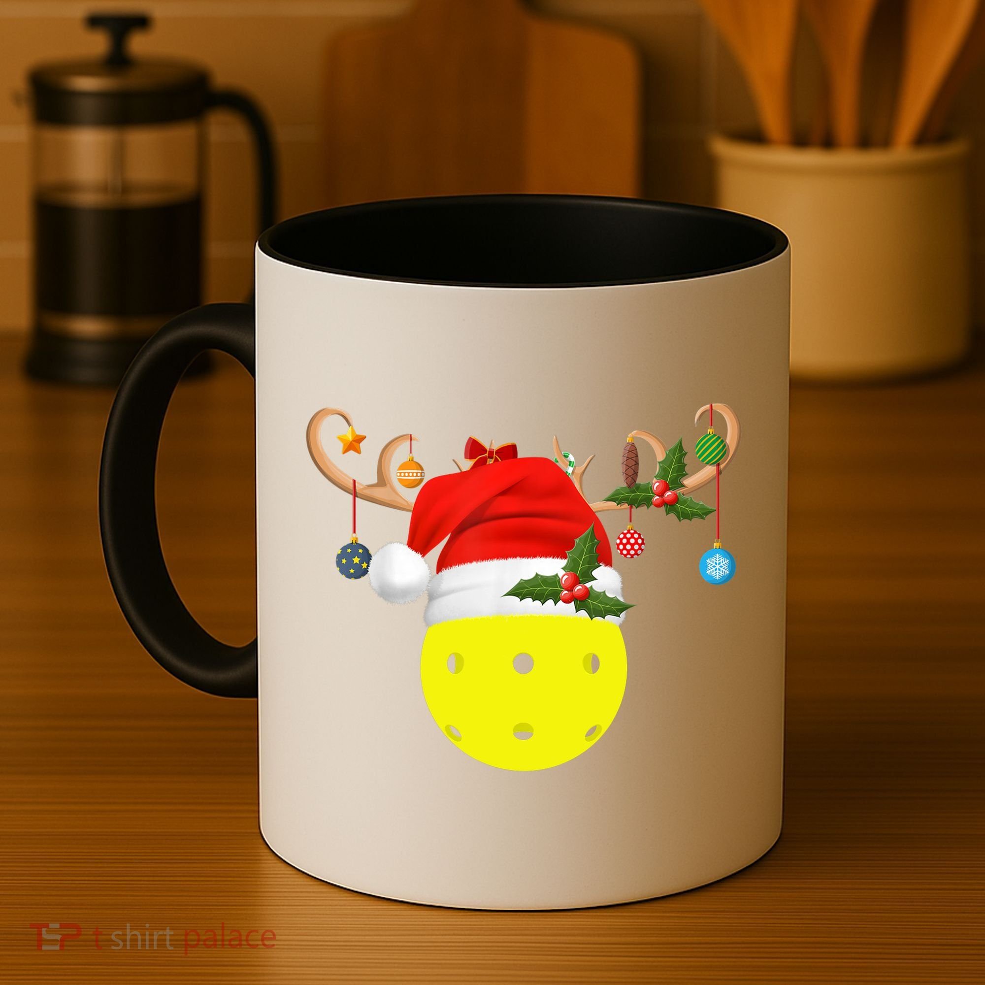 Pickleball Xmas Gift Reindeer Santa Hat Pickleball Christmas TShirt Coffee Mug