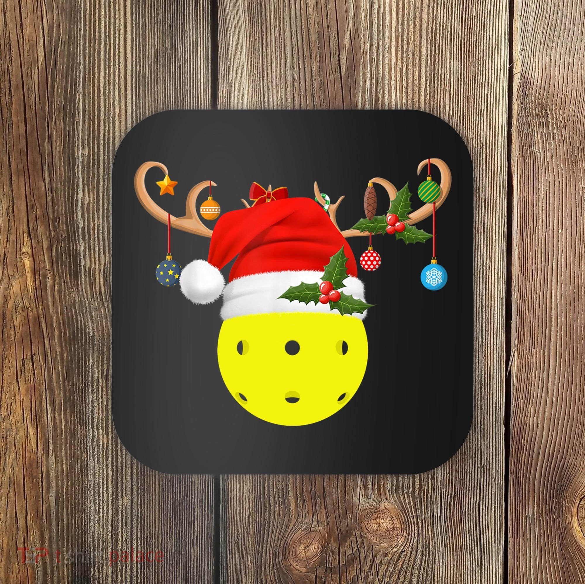 Pickleball Xmas Gift Reindeer Santa Hat Pickleball Christmas TShirt Coaster