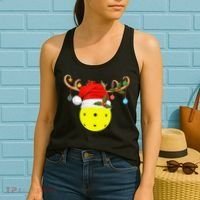 Pickleball Xmas Gift Reindeer Santa Hat Pickleball Christmas TShirt Women's Tank Top thumb 2