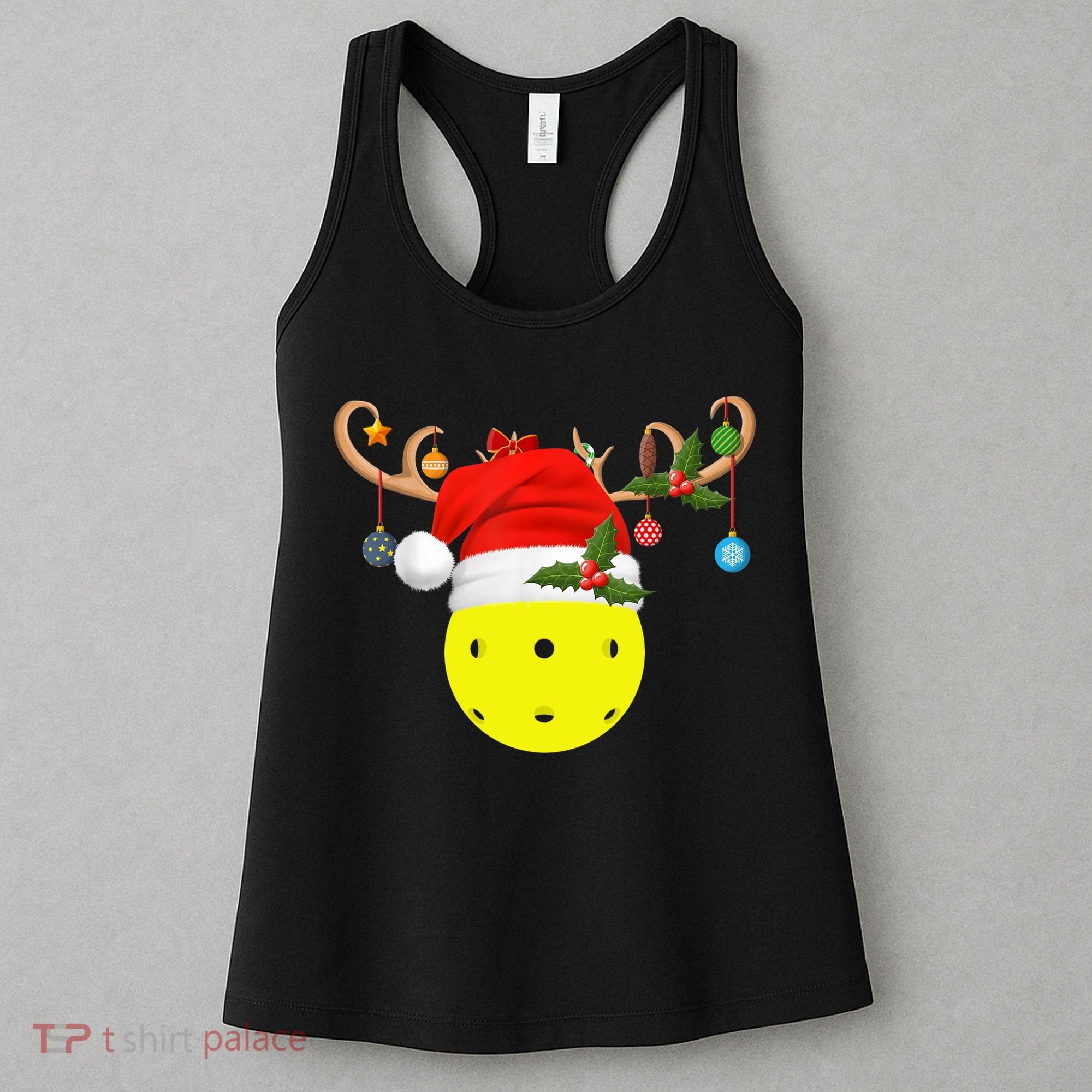 Pickleball Xmas Gift Reindeer Santa Hat Pickleball Christmas TShirt Women's Tank Top