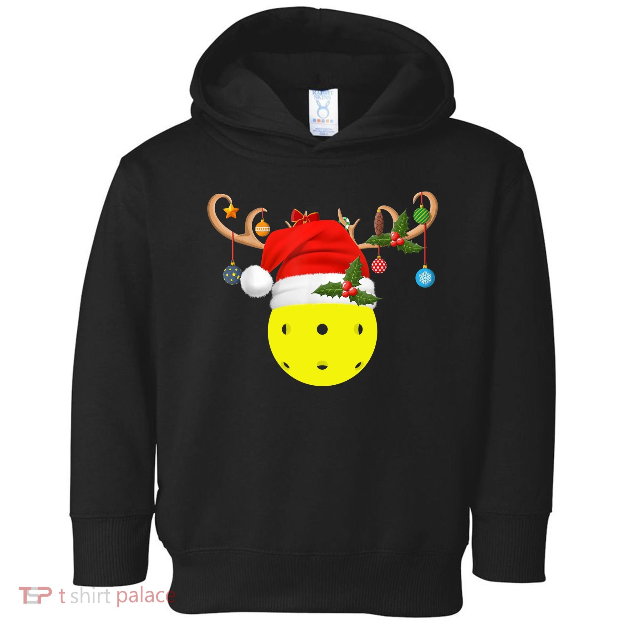 Pickleball Xmas Gift Reindeer Santa Hat Pickleball Christmas TShirt Toddler Hoodie