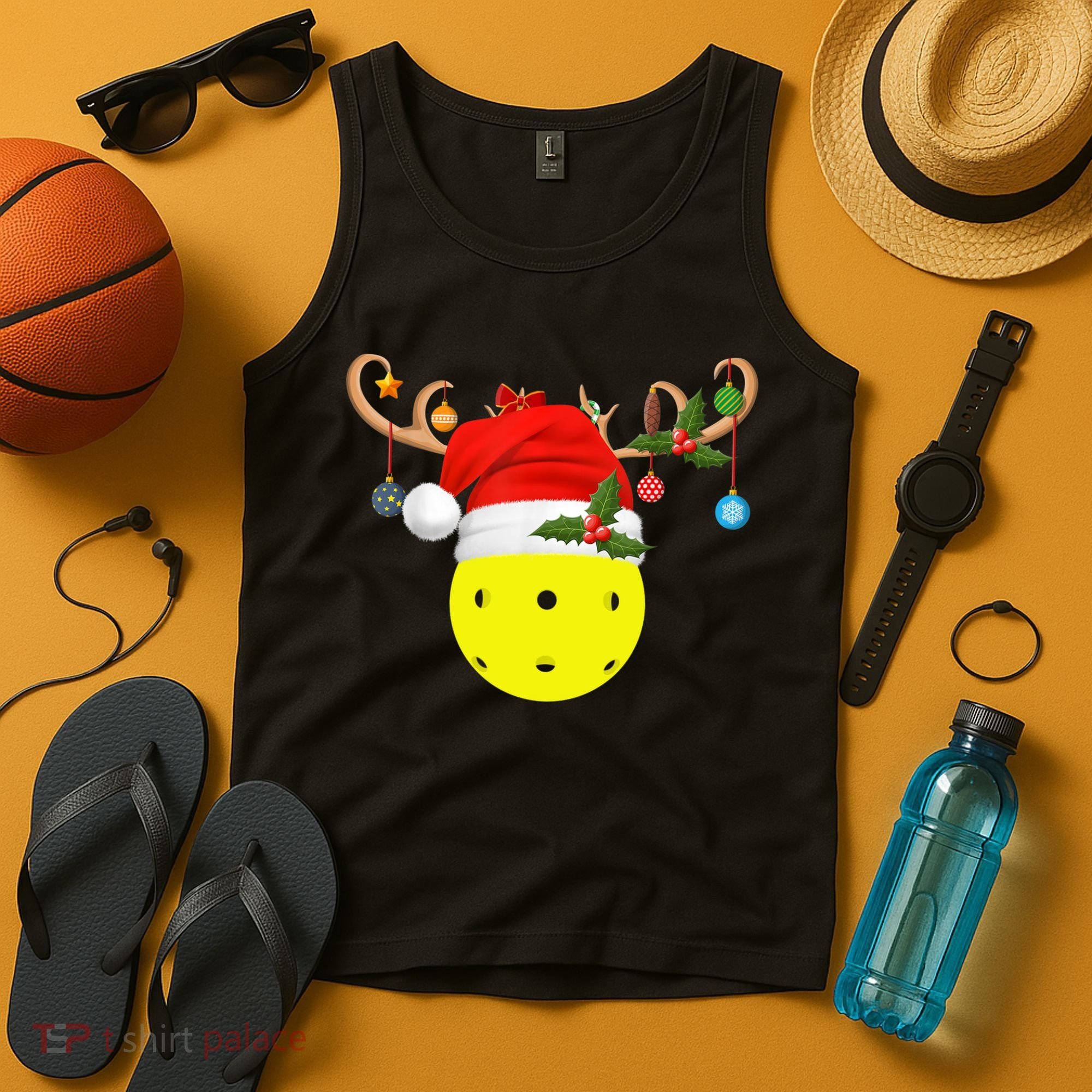 Pickleball Xmas Gift Reindeer Santa Hat Pickleball Christmas TShirt Tank Top