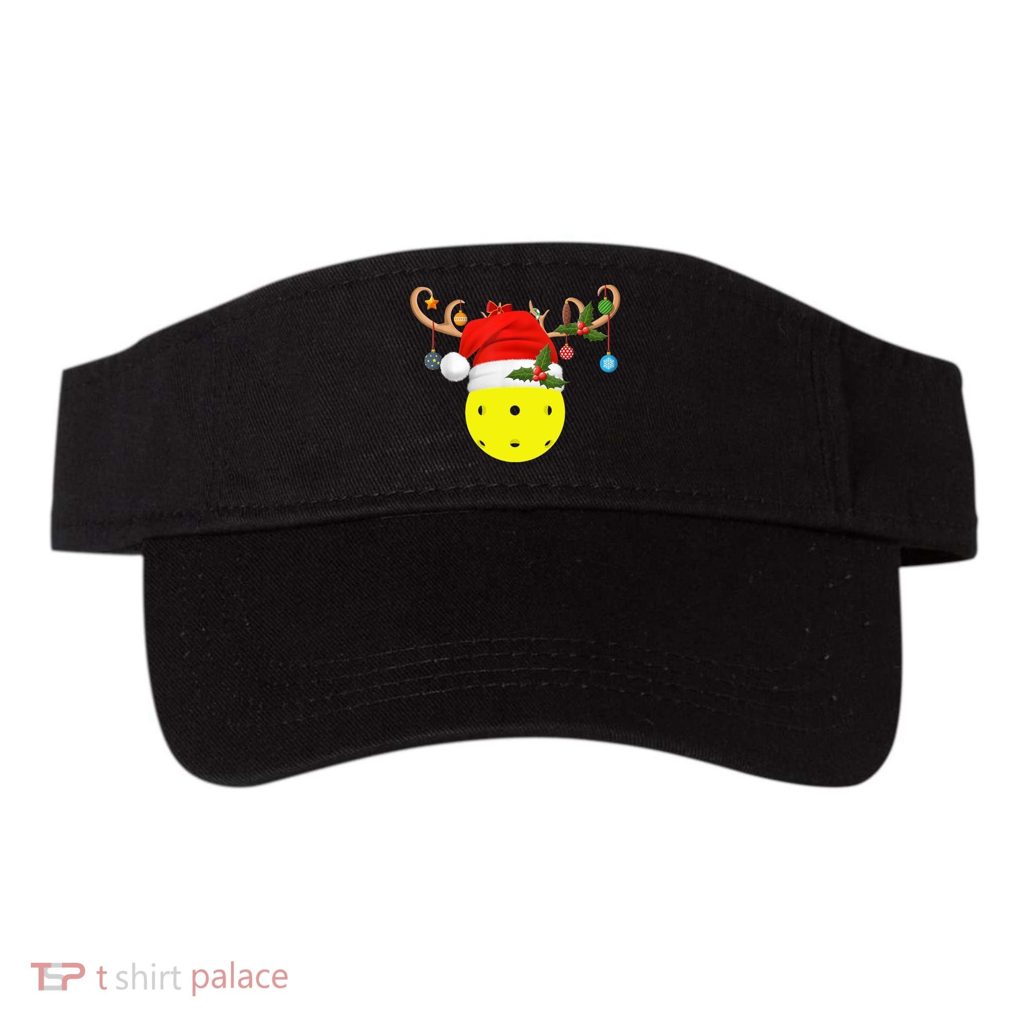 Pickleball Xmas Gift Reindeer Santa Hat Pickleball Christmas TShirt Visor