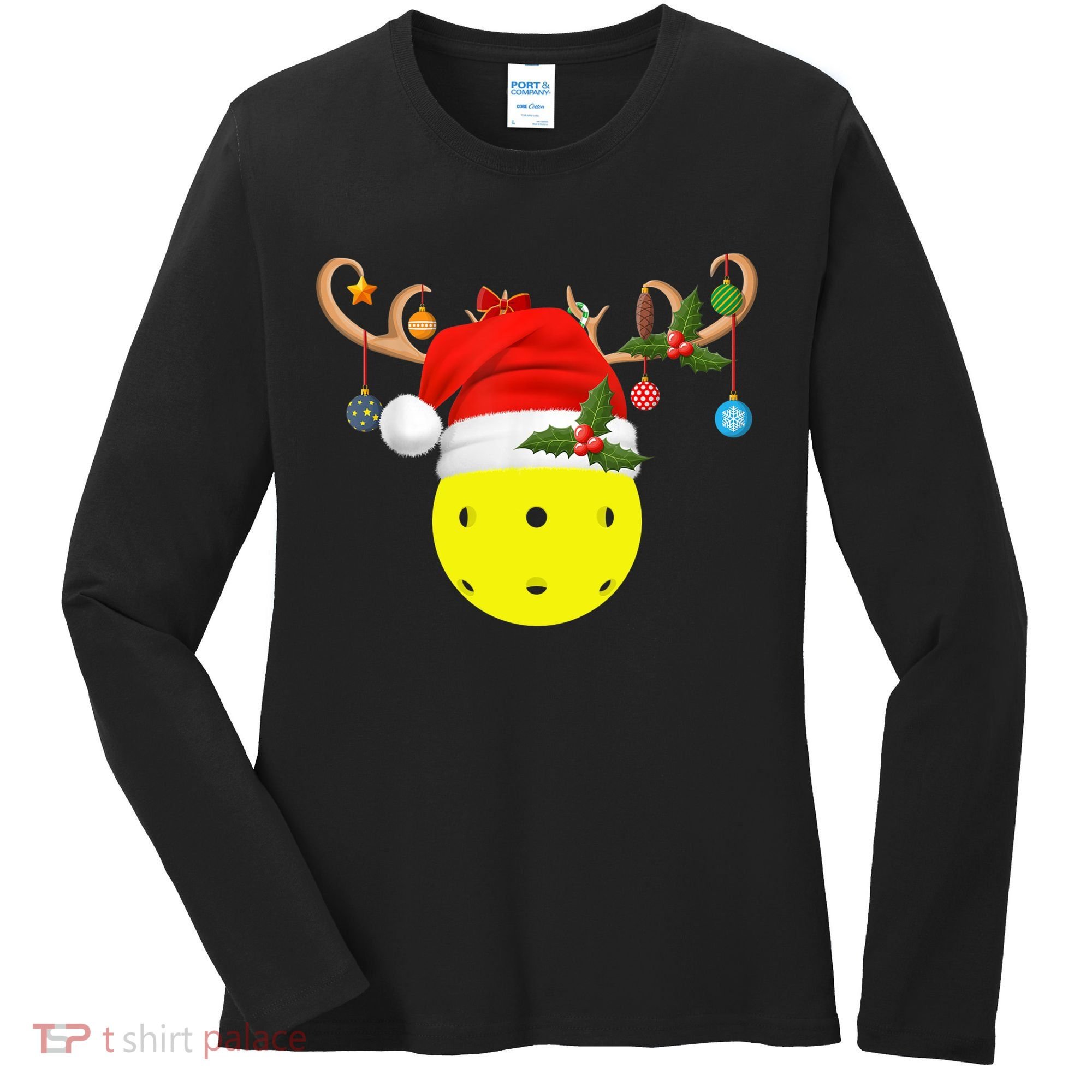 Pickleball Xmas Gift Reindeer Santa Hat Pickleball Christmas TShirt Women's Long Sleeve Shirt