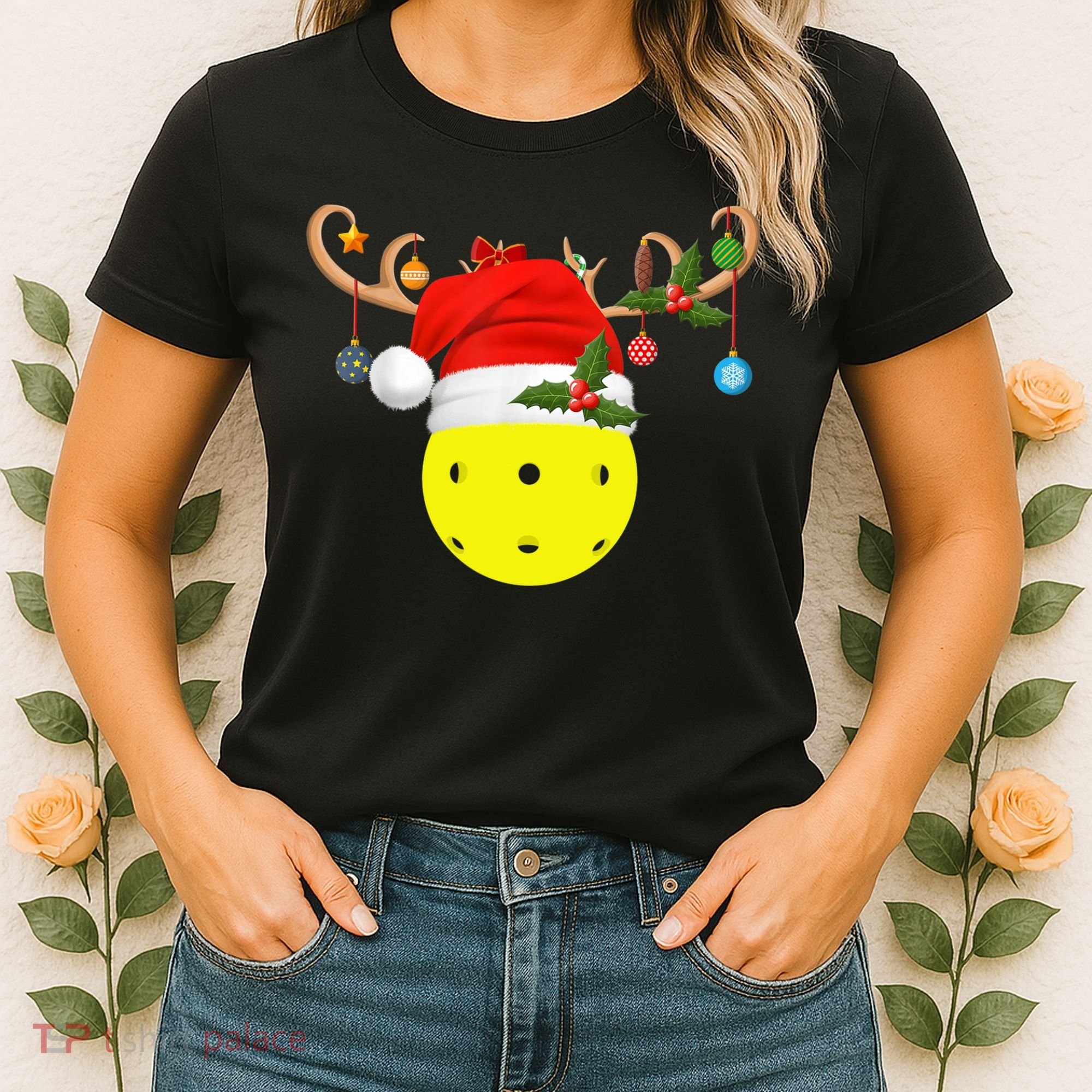 Pickleball Xmas Gift Reindeer Santa Hat Pickleball Christmas TShirt Women's T-Shirt