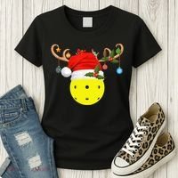 Pickleball Xmas Gift Reindeer Santa Hat Pickleball Christmas TShirt Women's T-Shirt thumb 3