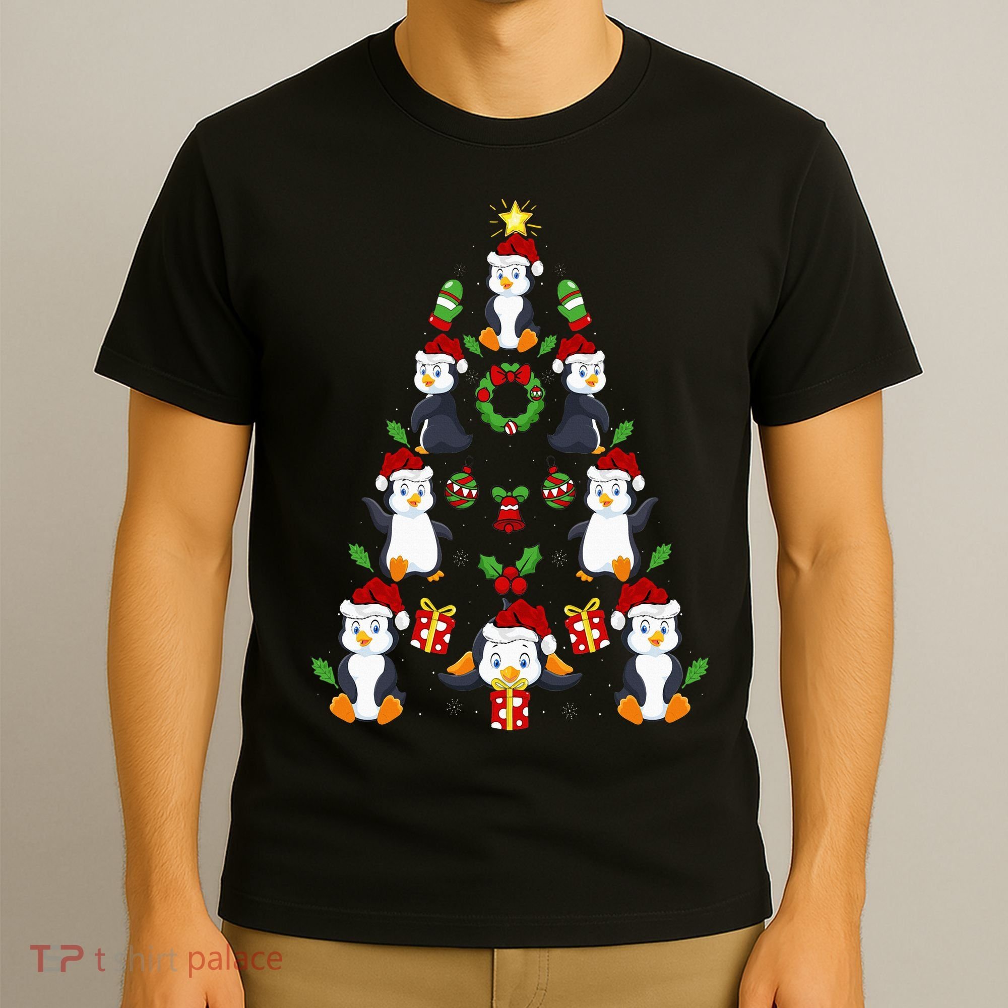 Penguin Xmas Lighting Tree Penguin Christmas T-Shirt