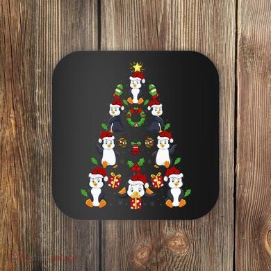 Penguin Xmas Lighting Tree Penguin Christmas Coaster