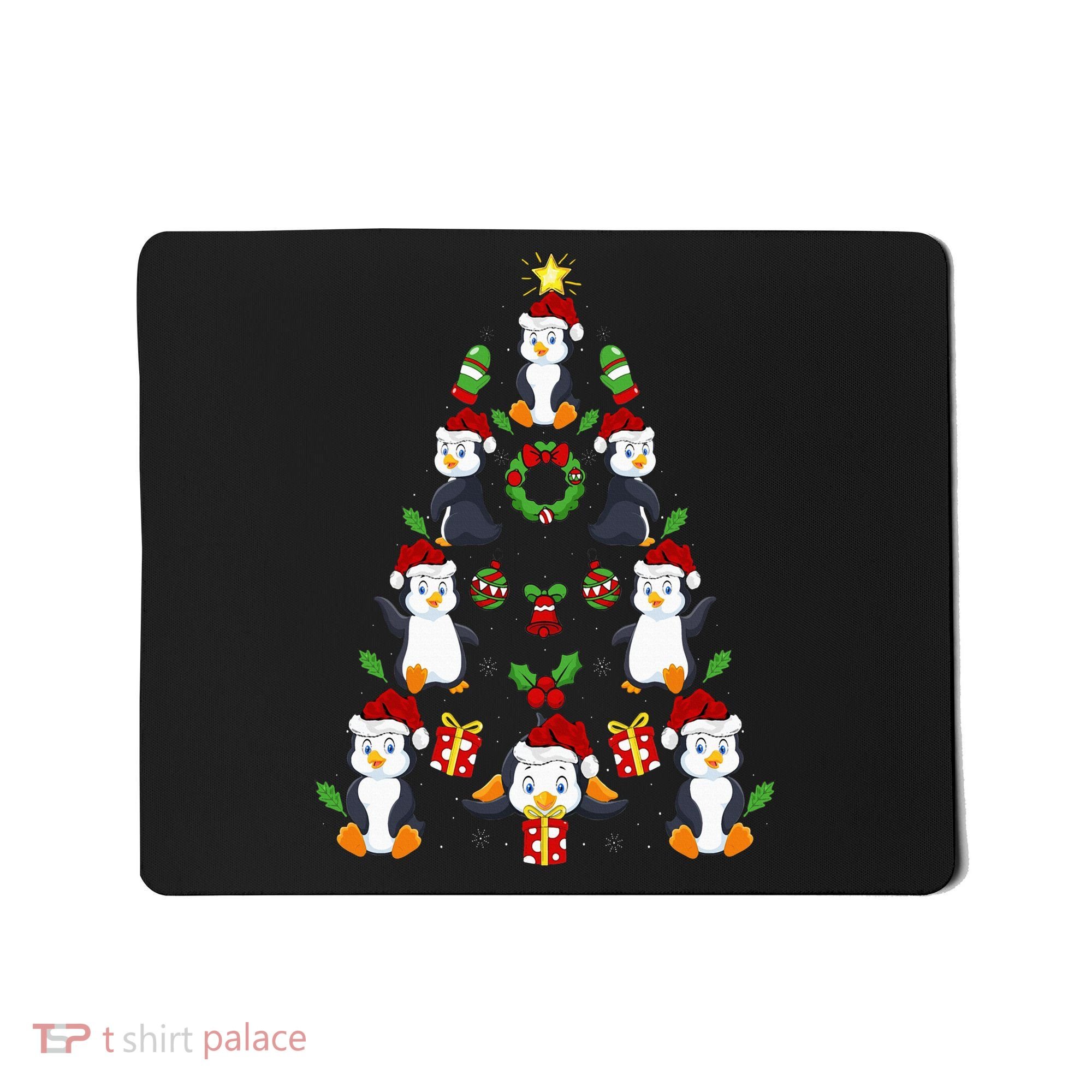 Penguin Xmas Lighting Tree Penguin Christmas Mousepad
