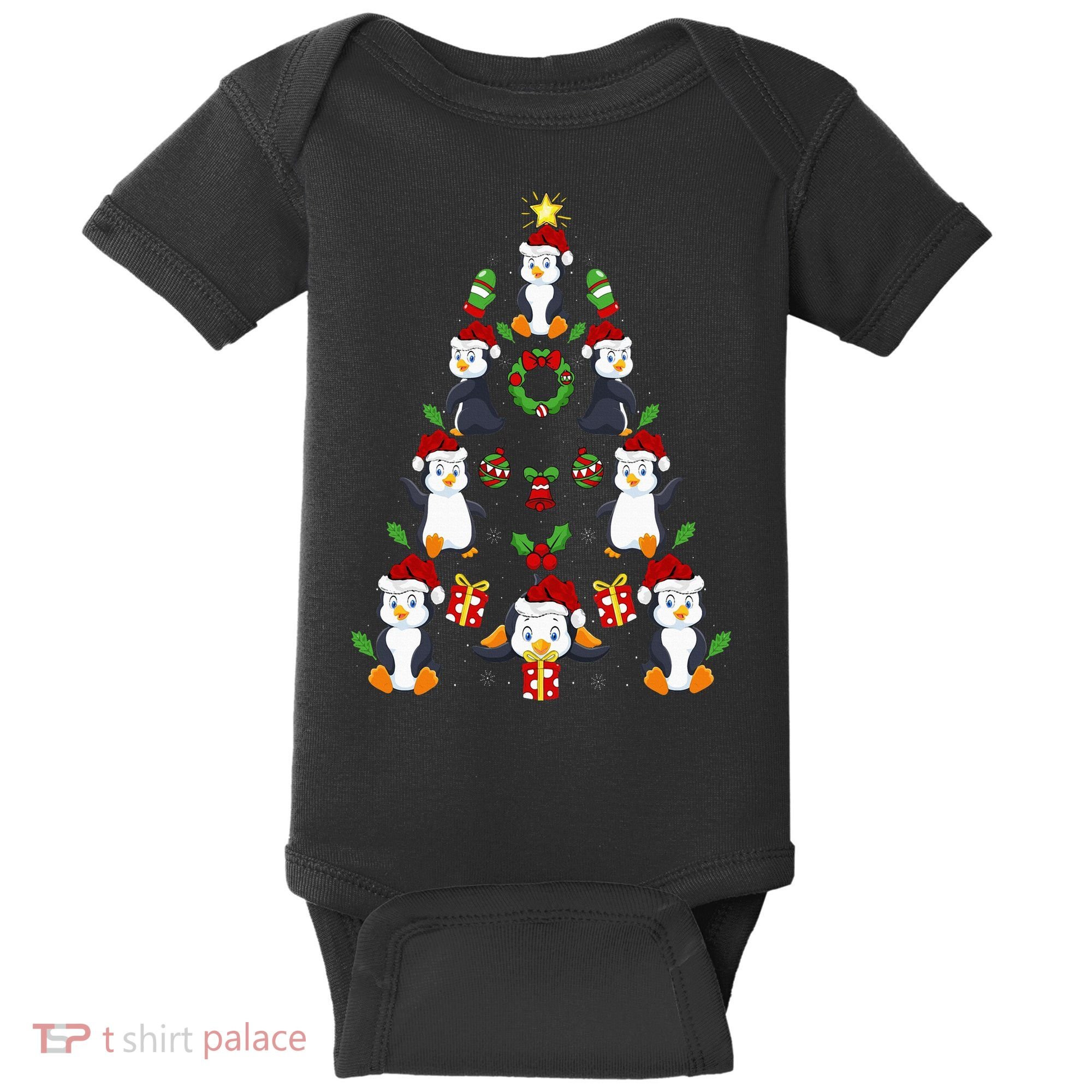 Penguin Xmas Lighting Tree Penguin Christmas Baby Bodysuit