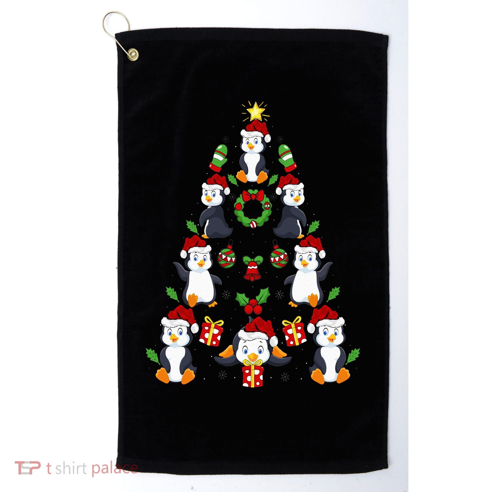Penguin Xmas Lighting Tree Penguin Christmas Golf Towel