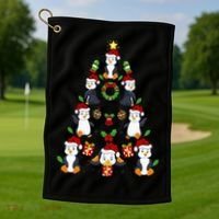 Penguin Xmas Lighting Tree Penguin Christmas Golf Towel thumb 1