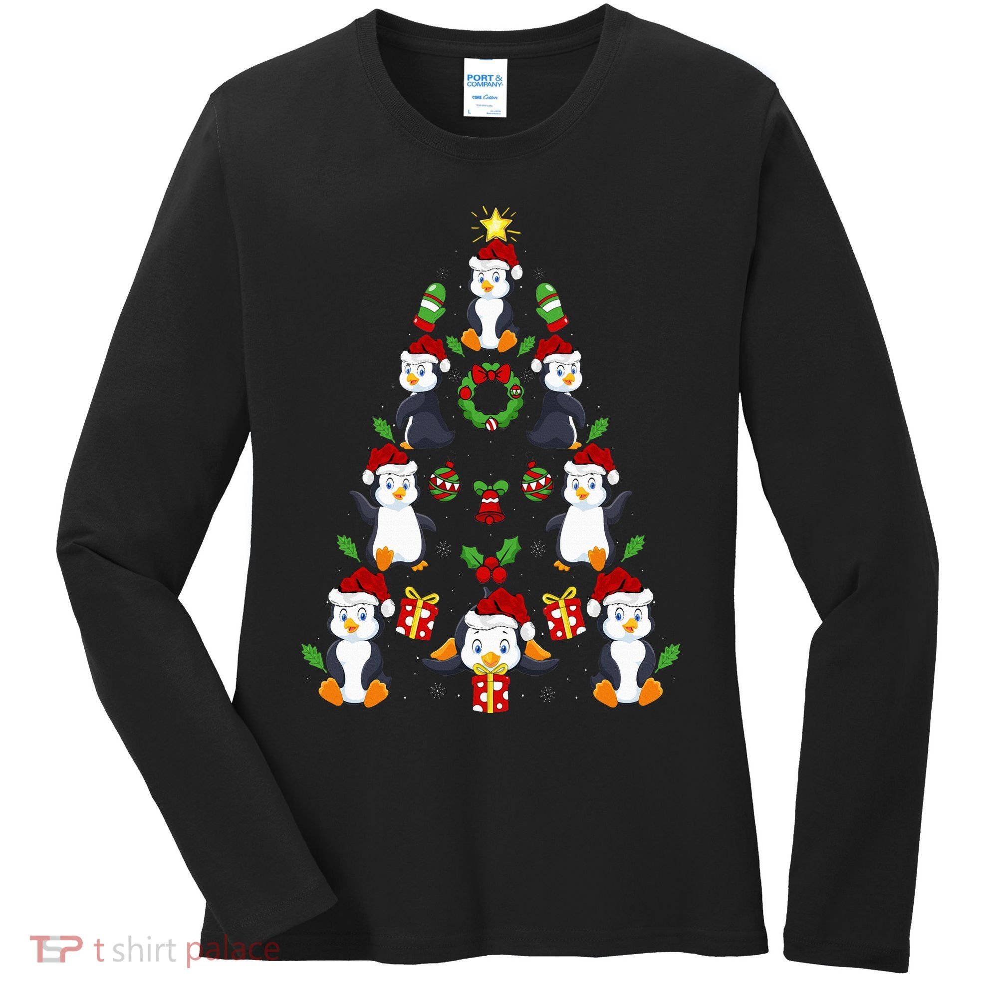 Penguin Xmas Lighting Tree Penguin Christmas Women's Long Sleeve Shirt