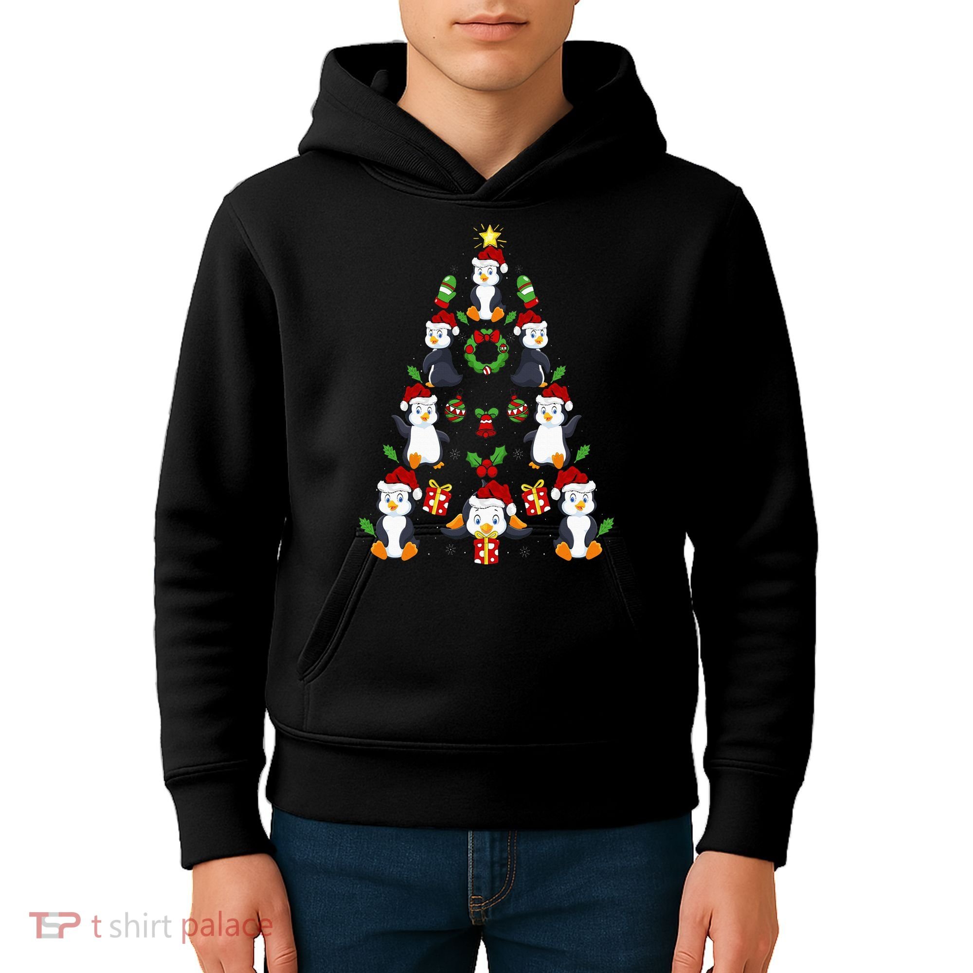 Penguin Xmas Lighting Tree Penguin Christmas Kids Hoodie