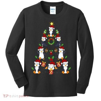 Penguin Xmas Lighting Tree Penguin Christmas Kids Long Sleeve Shirt