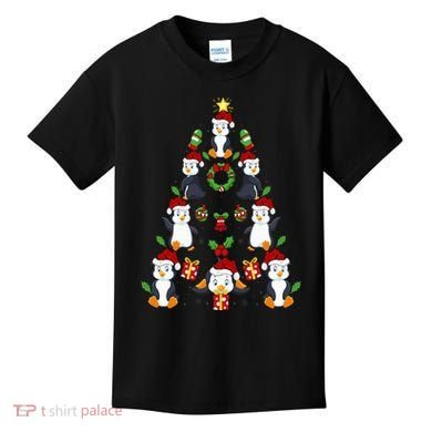 Penguin Xmas Lighting Tree Penguin Christmas Kids T-Shirt