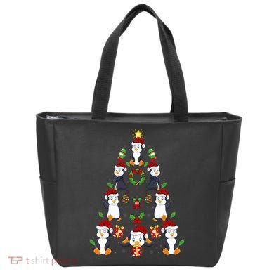 Penguin Xmas Lighting Tree Penguin Christmas Tote Bag