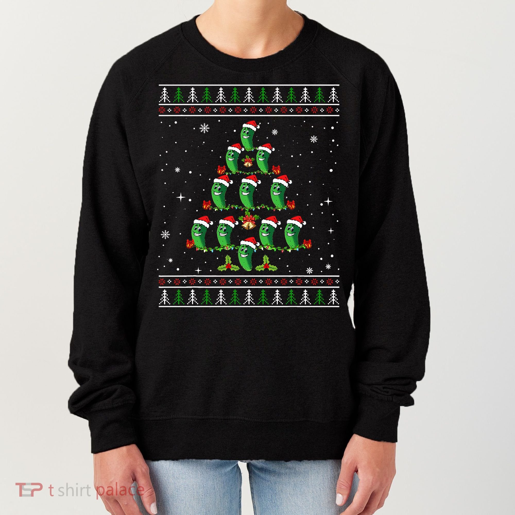 Pickle Xmas Tree Santa Hat Pickle Fruit Christmas Ugly Women's Sweatshirt
