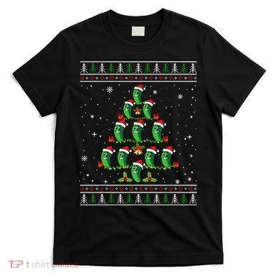 Pickle Xmas Tree Santa Hat Pickle Fruit Christmas Ugly T-Shirt