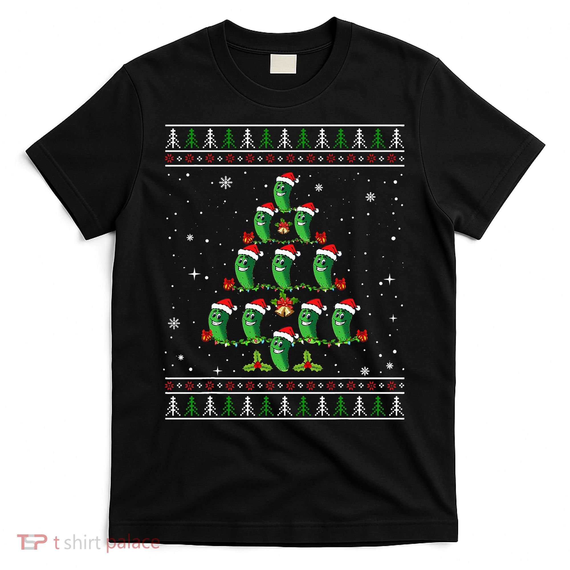 Pickle Xmas Tree Santa Hat Pickle Fruit Christmas Ugly T-Shirt