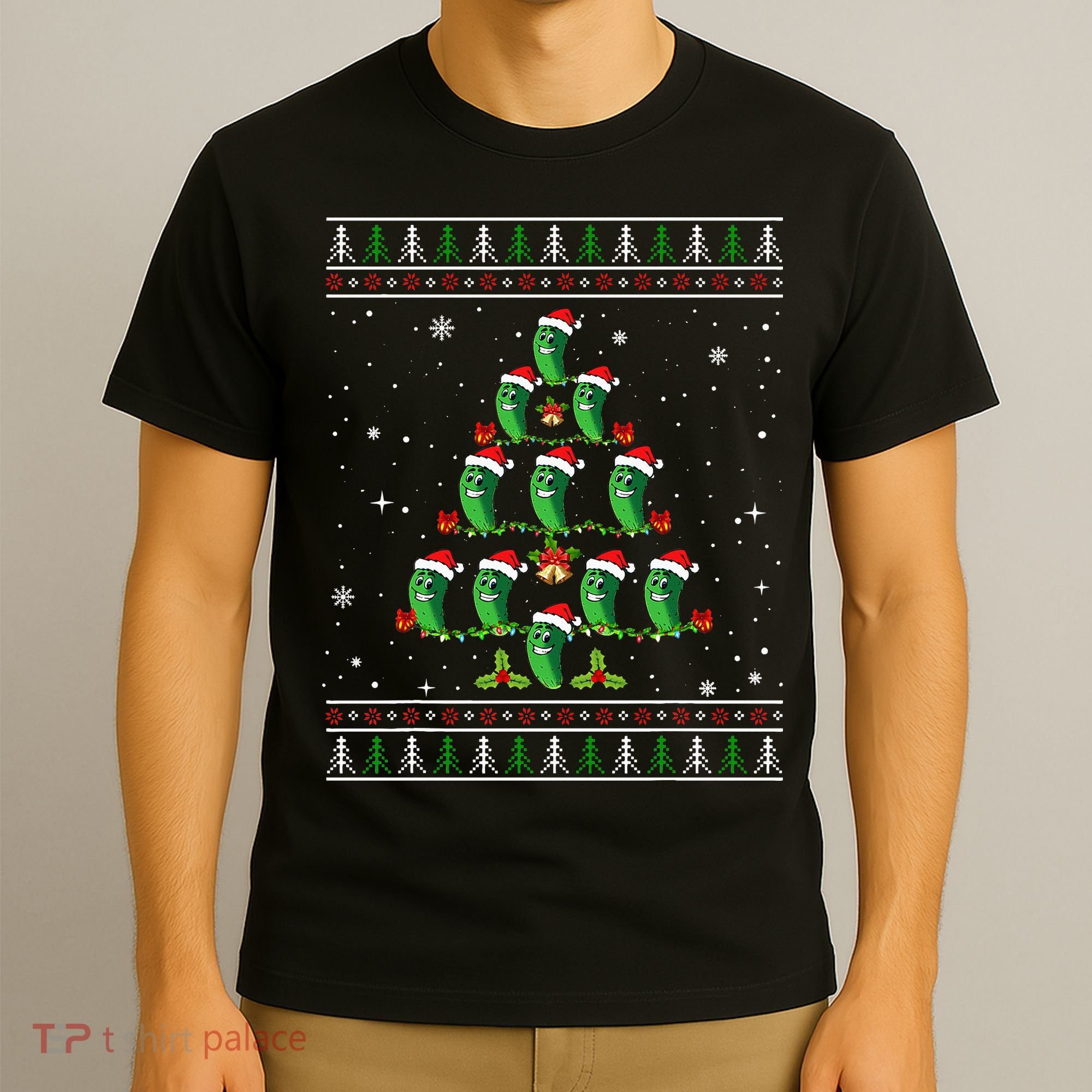 Pickle Xmas Tree Santa Hat Pickle Fruit Christmas Ugly T-Shirt
