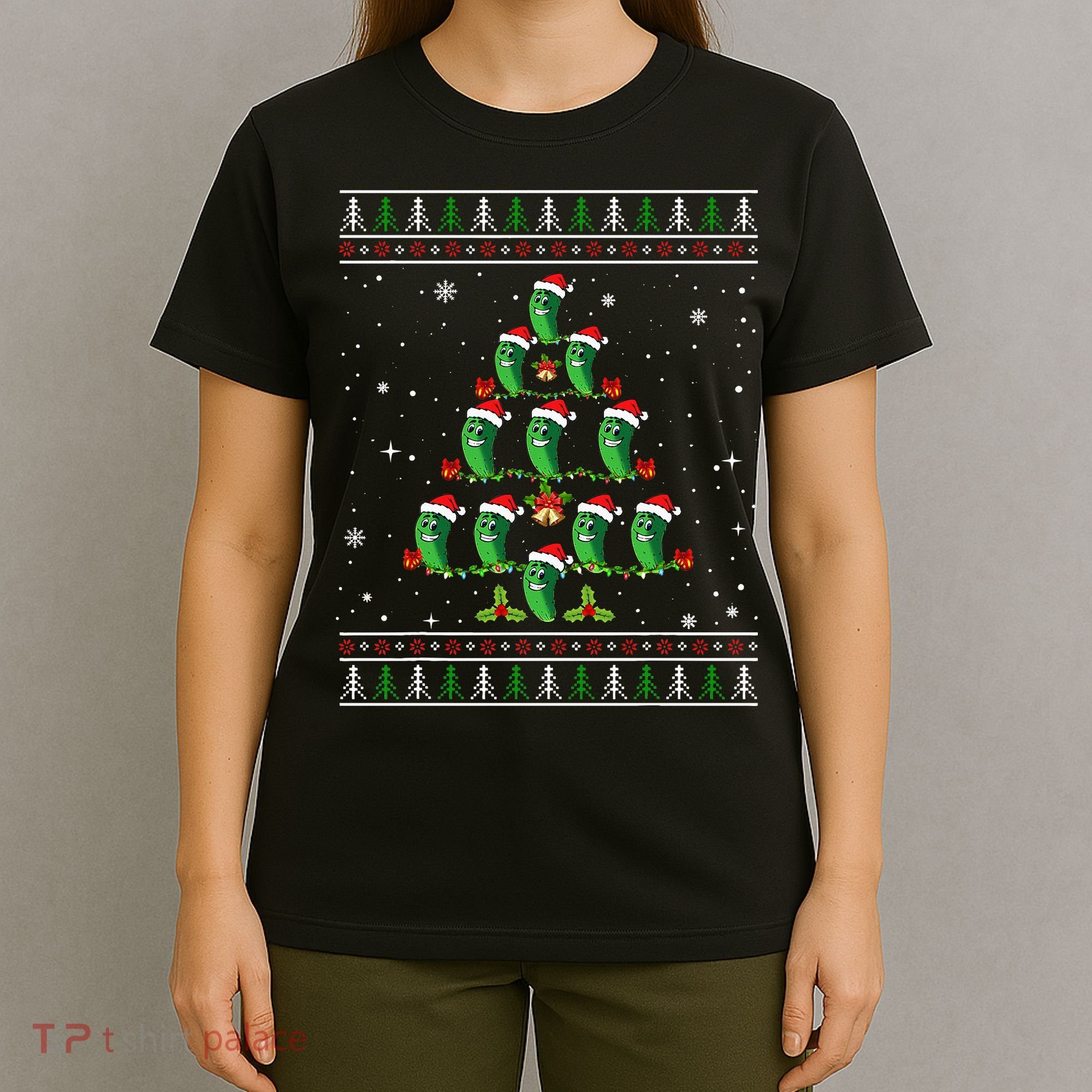 Pickle Xmas Tree Santa Hat Pickle Fruit Christmas Ugly T-Shirt