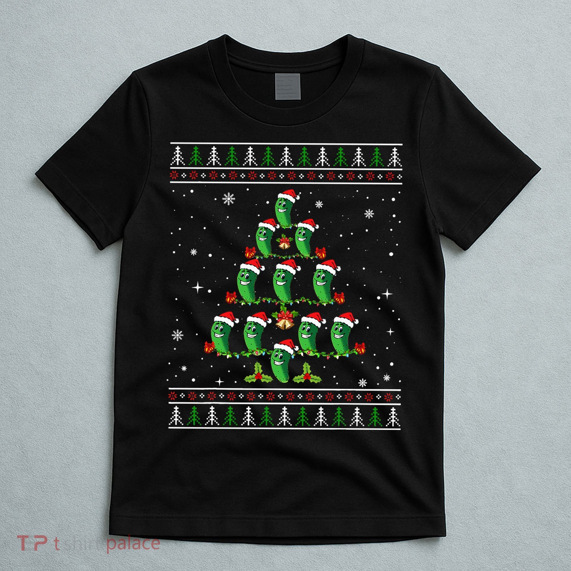 Pickle Xmas Tree Santa Hat Pickle Fruit Christmas Ugly T-Shirt