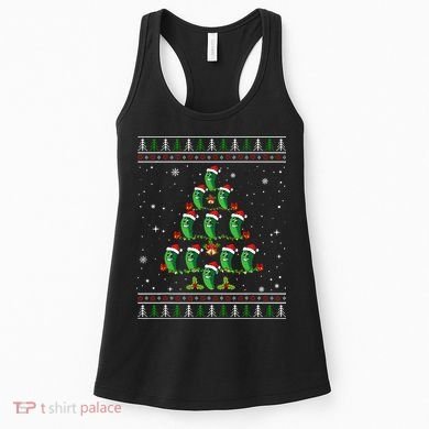 Pickle Xmas Tree Santa Hat Pickle Fruit Christmas Ugly Women's Tank Top