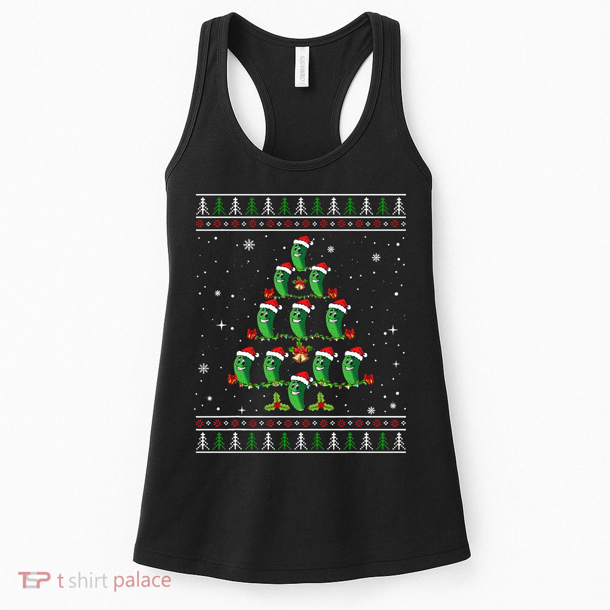 Pickle Xmas Tree Santa Hat Pickle Fruit Christmas Ugly Women's Tank Top