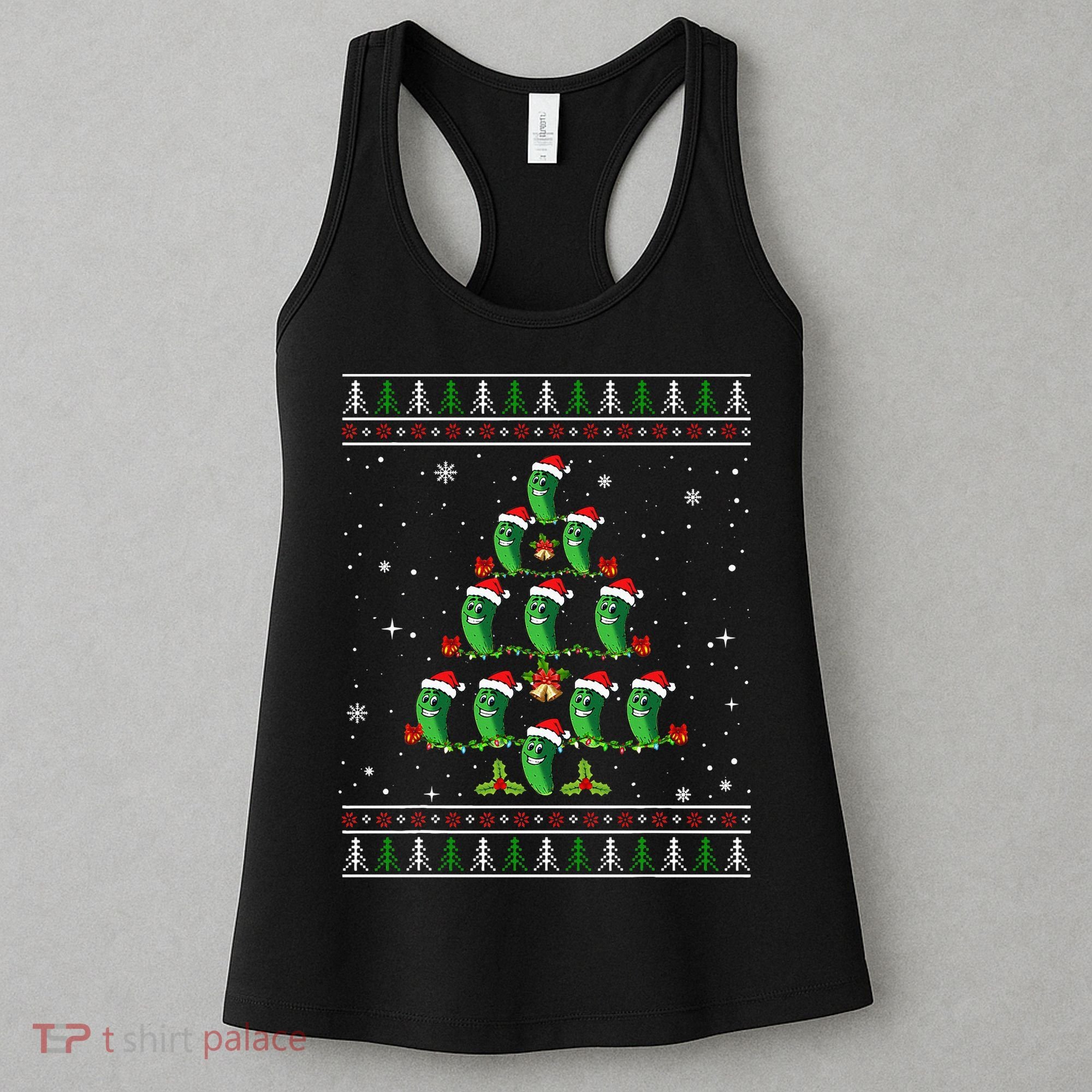 Pickle Xmas Tree Santa Hat Pickle Fruit Christmas Ugly Women's Tank Top