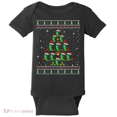 Pickle Xmas Tree Santa Hat Pickle Fruit Christmas Ugly Baby Bodysuit