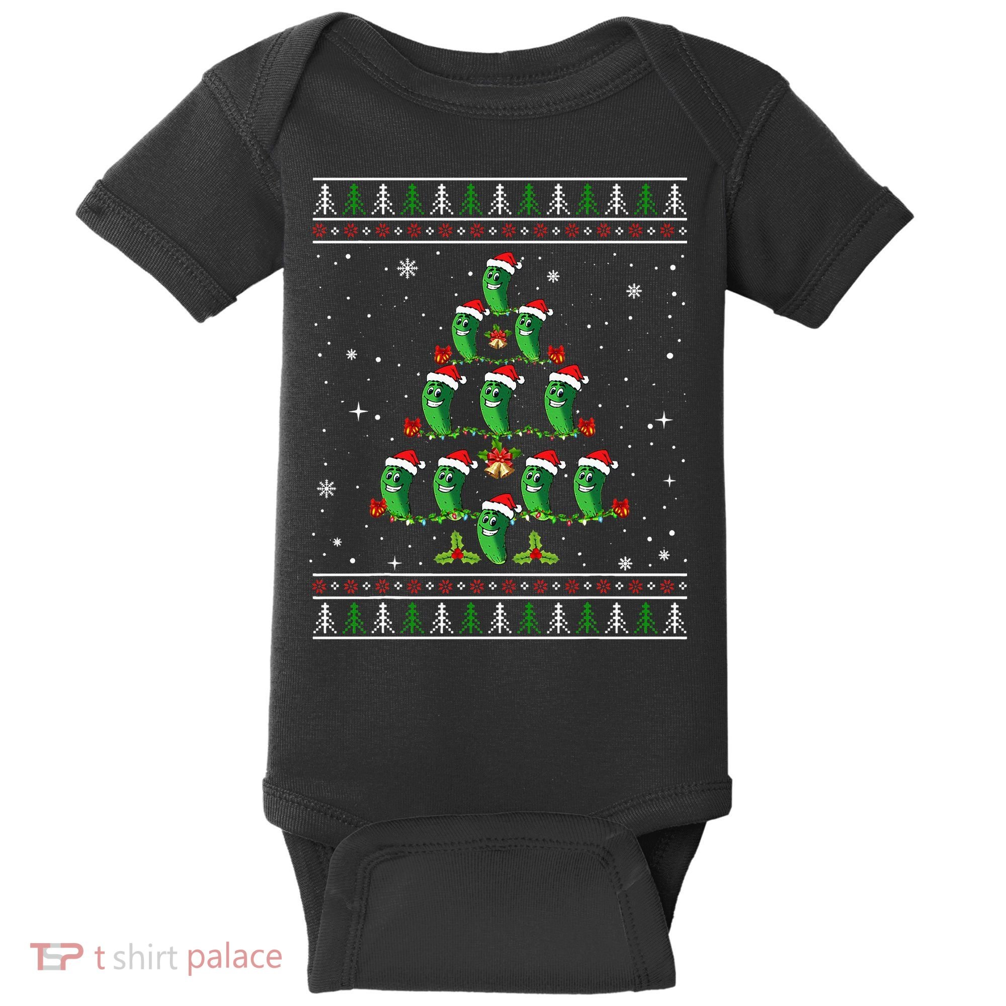 Pickle Xmas Tree Santa Hat Pickle Fruit Christmas Ugly Baby Bodysuit