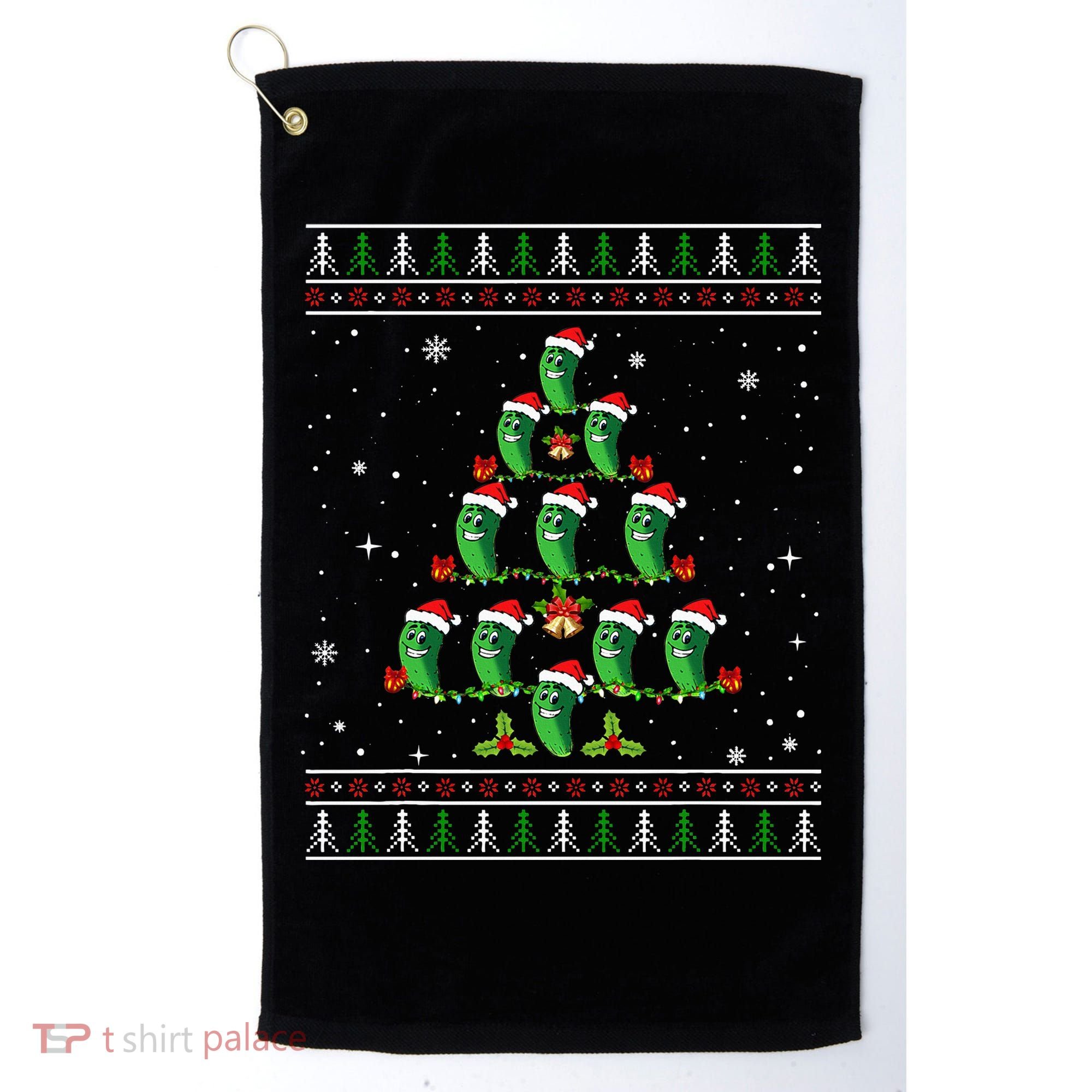 Pickle Xmas Tree Santa Hat Pickle Fruit Christmas Ugly Golf Towel