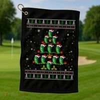 Pickle Xmas Tree Santa Hat Pickle Fruit Christmas Ugly Golf Towel thumb 1
