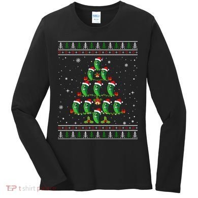 Pickle Xmas Tree Santa Hat Pickle Fruit Christmas Ugly Women's Long Sleeve Shirt