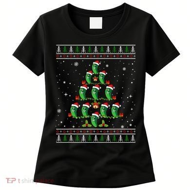 Pickle Xmas Tree Santa Hat Pickle Fruit Christmas Ugly Women's T-Shirt