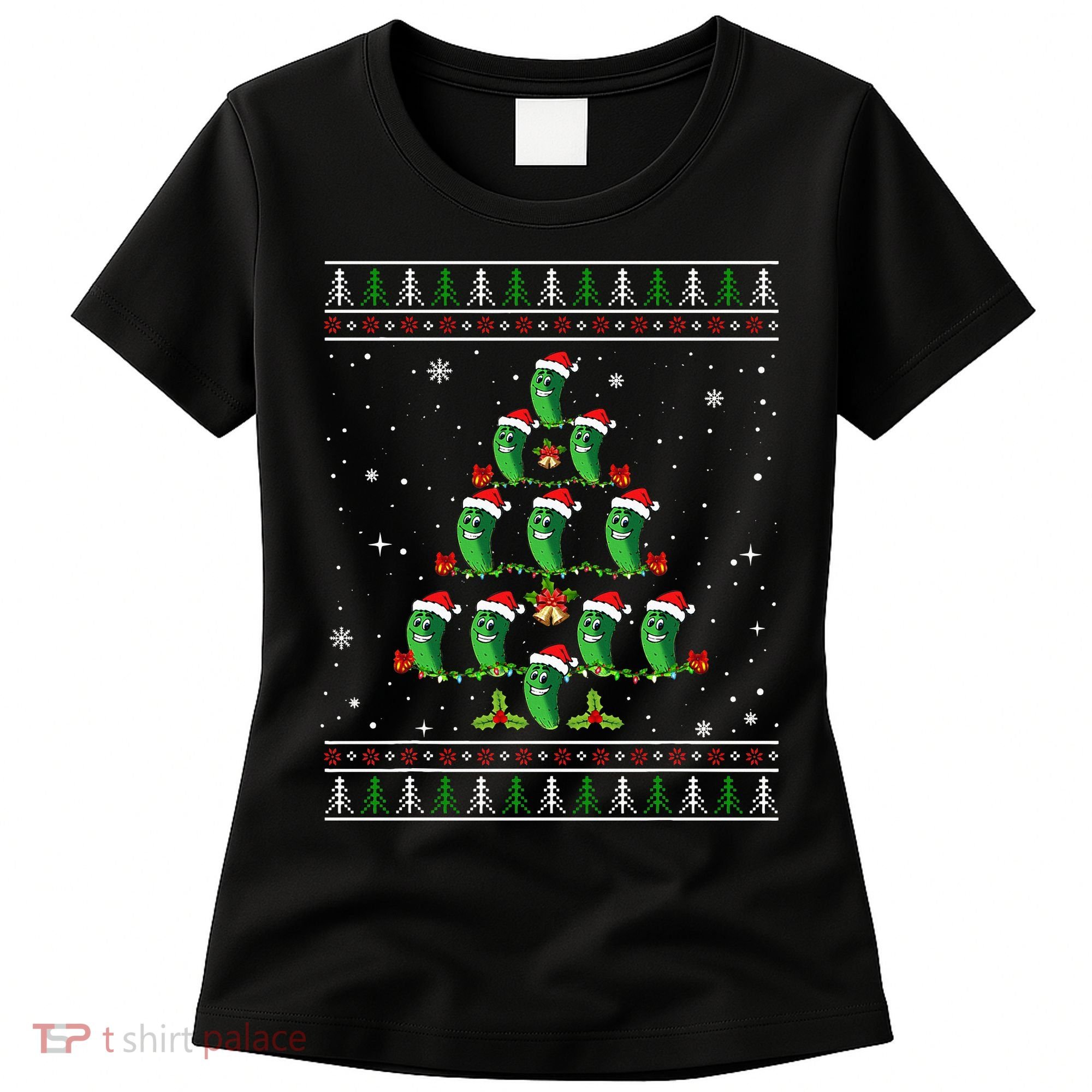 Pickle Xmas Tree Santa Hat Pickle Fruit Christmas Ugly Women's T-Shirt
