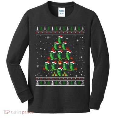 Pickle Xmas Tree Santa Hat Pickle Fruit Christmas Ugly Kids Long Sleeve Shirt