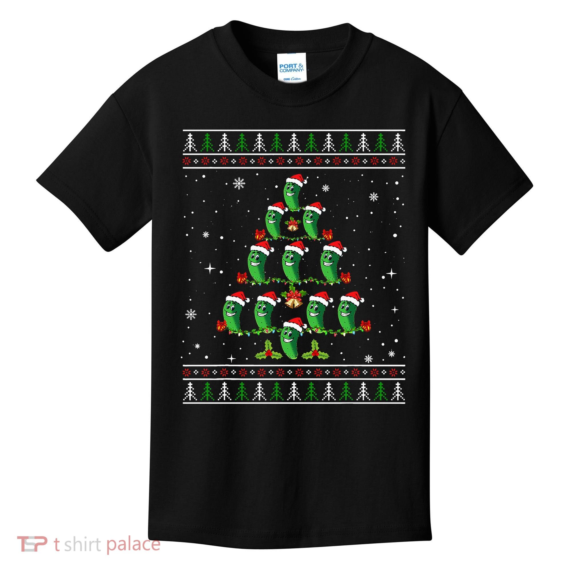 Pickle Xmas Tree Santa Hat Pickle Fruit Christmas Ugly Kids T-Shirt