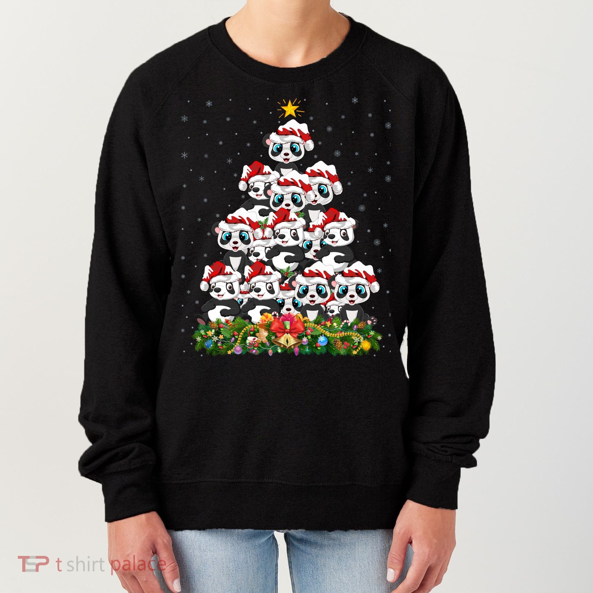 Panda Xmas Tree Lighting Santa Panda Christmas Gift Women's Sweatshirt